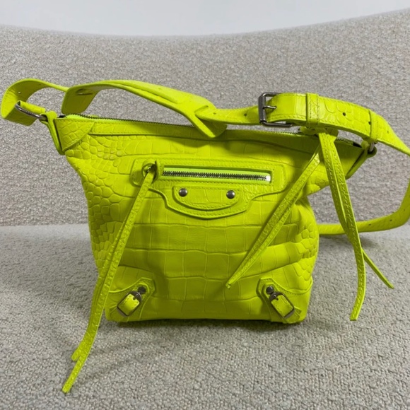 Authentic Pre-Owned Balenciaga XS Neon Classic Croc-Embossed Hobo - Picture 1 of 15
